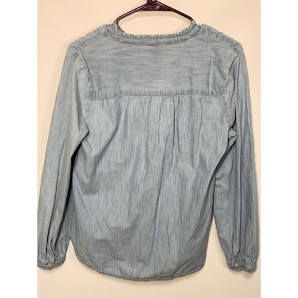 Old Navy Women's Chambray Button-Up V-Neck Long Sleeve Shirt Denim Blue Medium - Picture 3 of 5